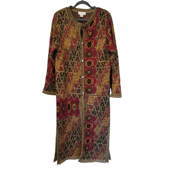 Soft Surroundings Long Cardigan Sweater Tapestry Jacket Art Wear Boho Heavy | M - Picture 2 of 13